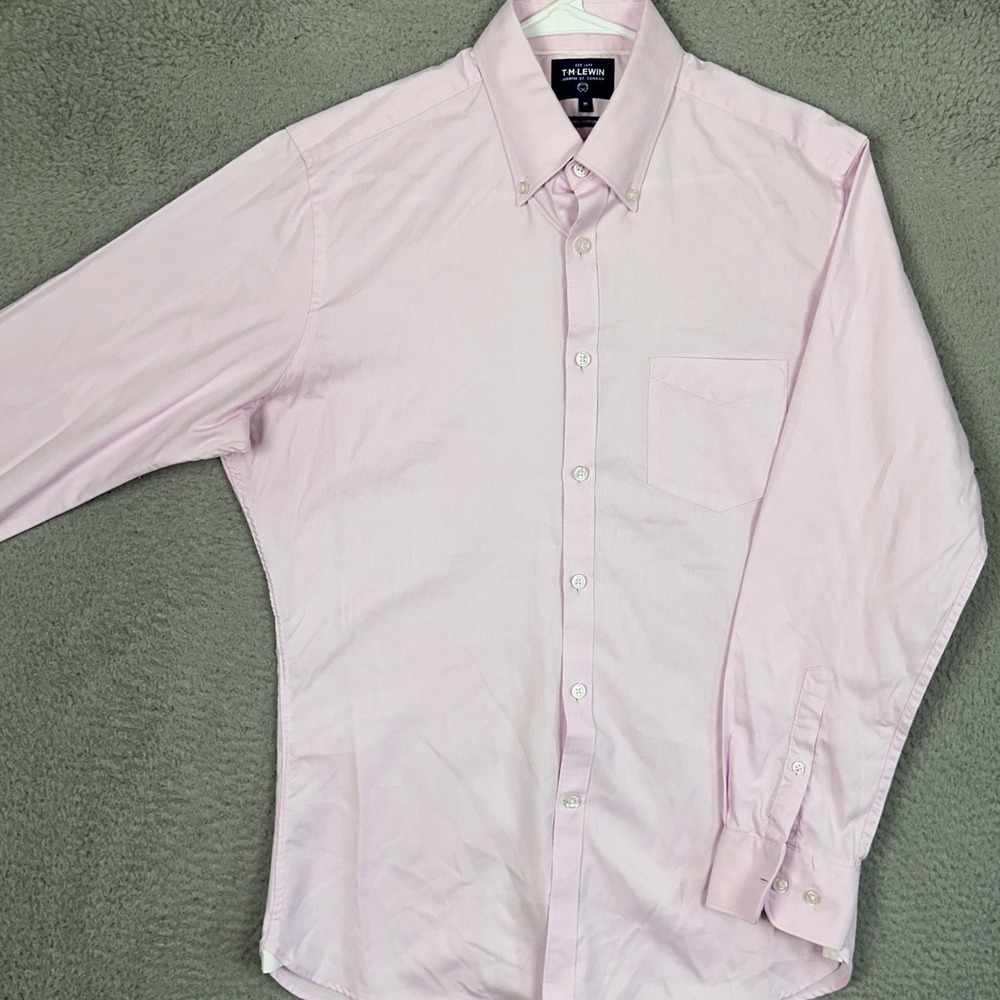 T.M. Lewin Shirt Mens Medium Light Pink Button-Down Supima Cotton Long Sleeve